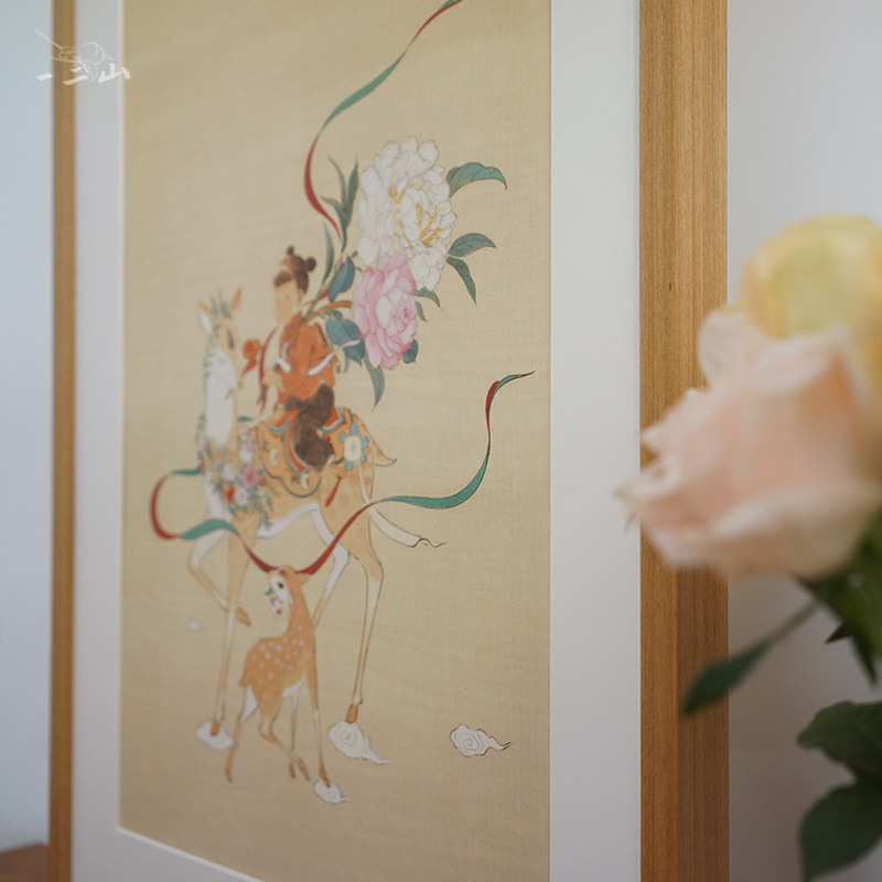 一二山皇小小 吉祥如意 水墨年画客厅玄关装饰画沙发背景竖画童女,淘宝优惠券,粉丝福利购,淘宝优惠卷