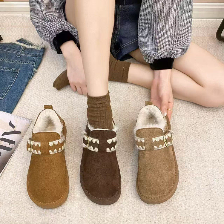 厚底加绒短筒雪地靴女2025冬季新款一脚蹬勃肯毛毛鞋保暖豆豆棉鞋,淘宝优惠券,粉丝福利购,淘宝优惠卷