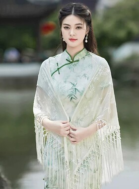 旗袍披肩外搭开衫外套薄款夏季配裙子春秋防晒罩衫新中式国风复古