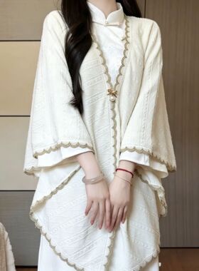 春季新款改良旗袍外搭连衣裙针织披肩日常百搭2026年少女复古外套