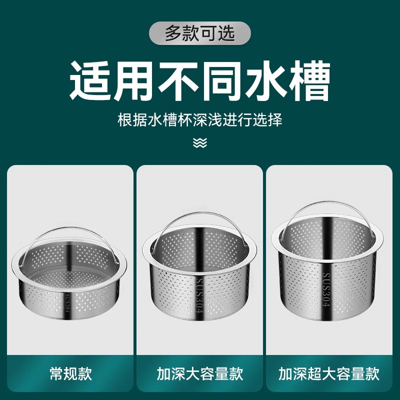 厨房水槽垃圾过滤网洗菜盆漏斗洗碗水池不锈钢304下水道提笼通用 - 图1