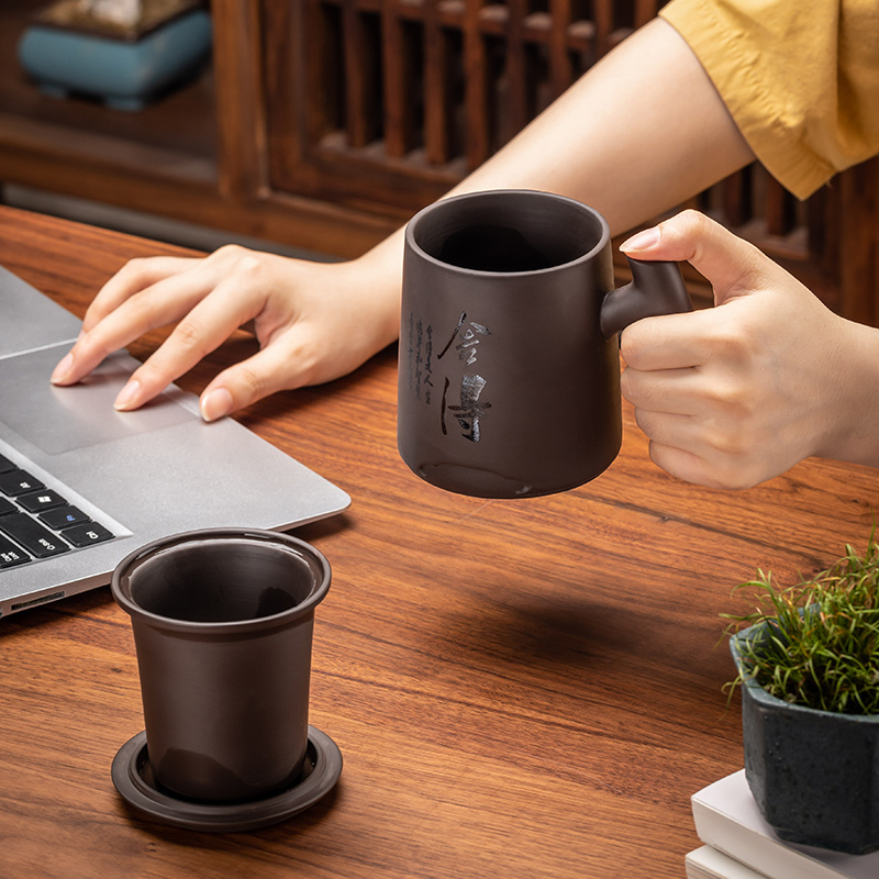 主人杯定制logo百家姓个人专用紫砂茶杯陶瓷茶水分离功夫茶道杯子-图3