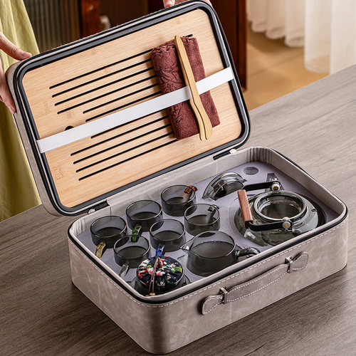 瓷牌茗玻璃旅行茶具便携式车载泡茶器高档随身套装户外功夫泡茶壶 - 图0