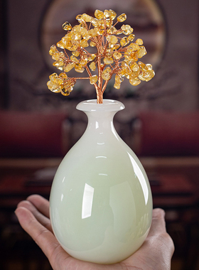 石诚记高档黄水晶发财树摆件装饰