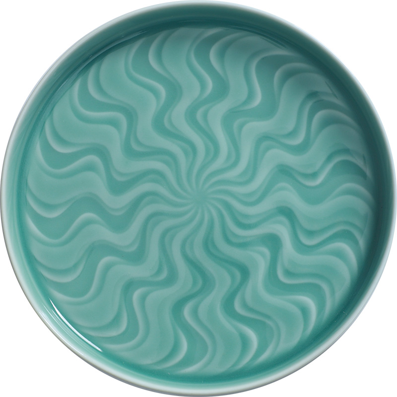 泥迹青瓷米饭碗陶瓷盘子家用菜盘创意韩式水波纹餐具鱼盘汤碗组合 - 图3