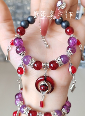 黑死牟印象手串鬼灭之刃衍生手链原创设计手工定制琉璃珠串暗黑新