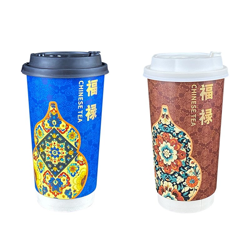 一次性奶茶纸杯子商用带盖加厚网红奶茶店专用烫金国风咖啡杯定制,淘宝优惠券,粉丝福利购,淘宝优惠卷