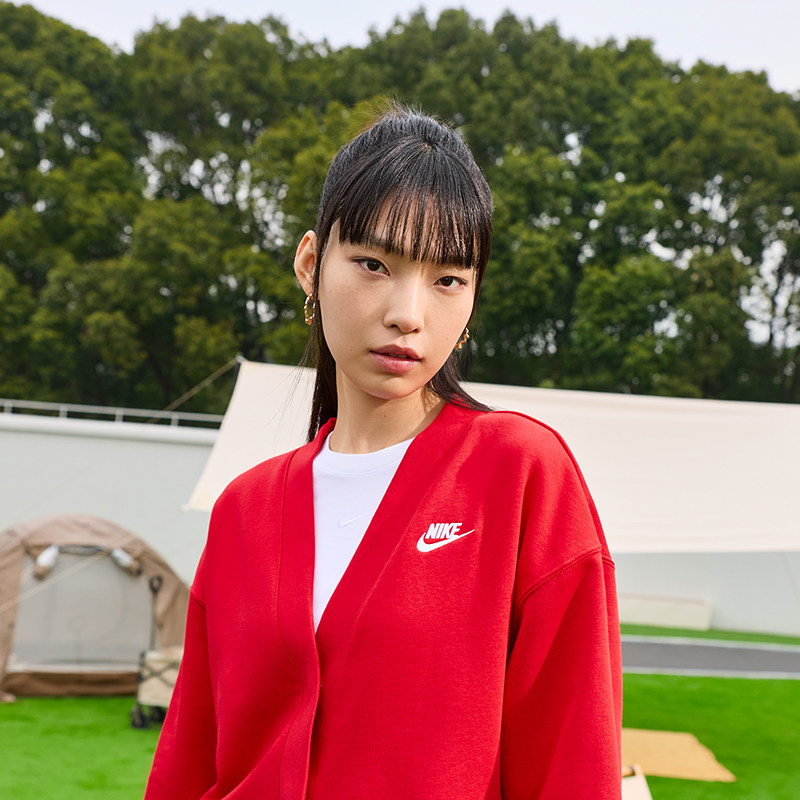 耐克女子宽松薄绒开衫春季新款针织拼接刺绣舒适NIKE CLUB IF5456,淘宝优惠券,粉丝福利购,淘宝优惠卷