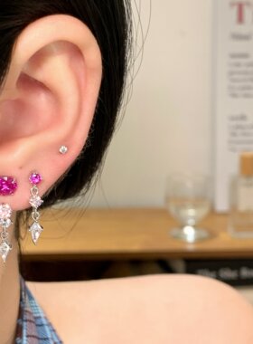 吊坠耳骨钉钛钢免摘马蹄环耳钉女