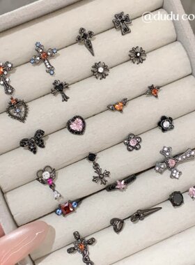 医用钛钢黑色耳钉耳骨钉耳扣耳环