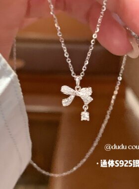 S925纯银项链小众蝴蝶结锁骨链女