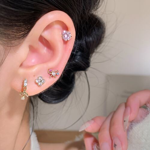 嘟嘟夫妇独特漂亮耳钉医用钛钢耳蜗钉耳骨钉睡觉免摘咖啡金耳扣女 - 图3