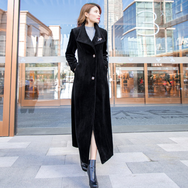 羊剪绒长款大衣女20冬新品冬天女加厚大衣羊绒长外套大衣过膝女装