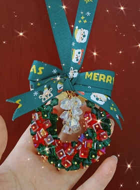 圣诞节装饰新款汽车水晶挂件水晶铃铛五角星车载花圈花环节日礼物