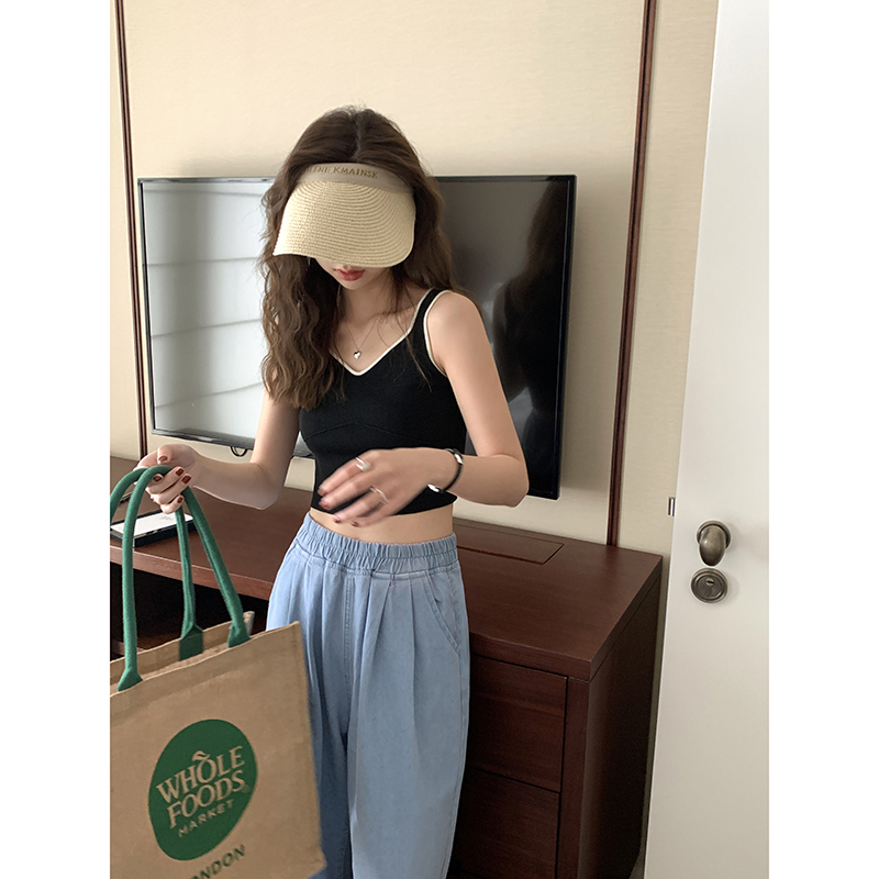 纯欲吊带针织背心女2022夏内搭别致无袖短款美背上衣