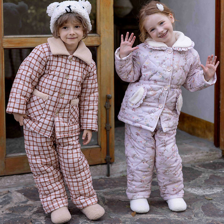 男童冬季三层加厚夹棉睡衣女童纯棉加绒保暖可外穿套装儿童居家服,淘宝优惠券,粉丝福利购,淘宝优惠卷