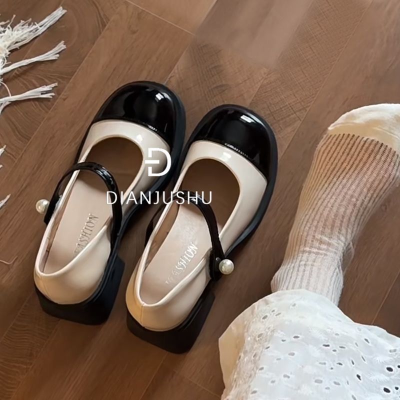 百搭圆头粗跟英伦风复古黑色单鞋2025女新款浅口法式玛丽珍小皮鞋 - 图2