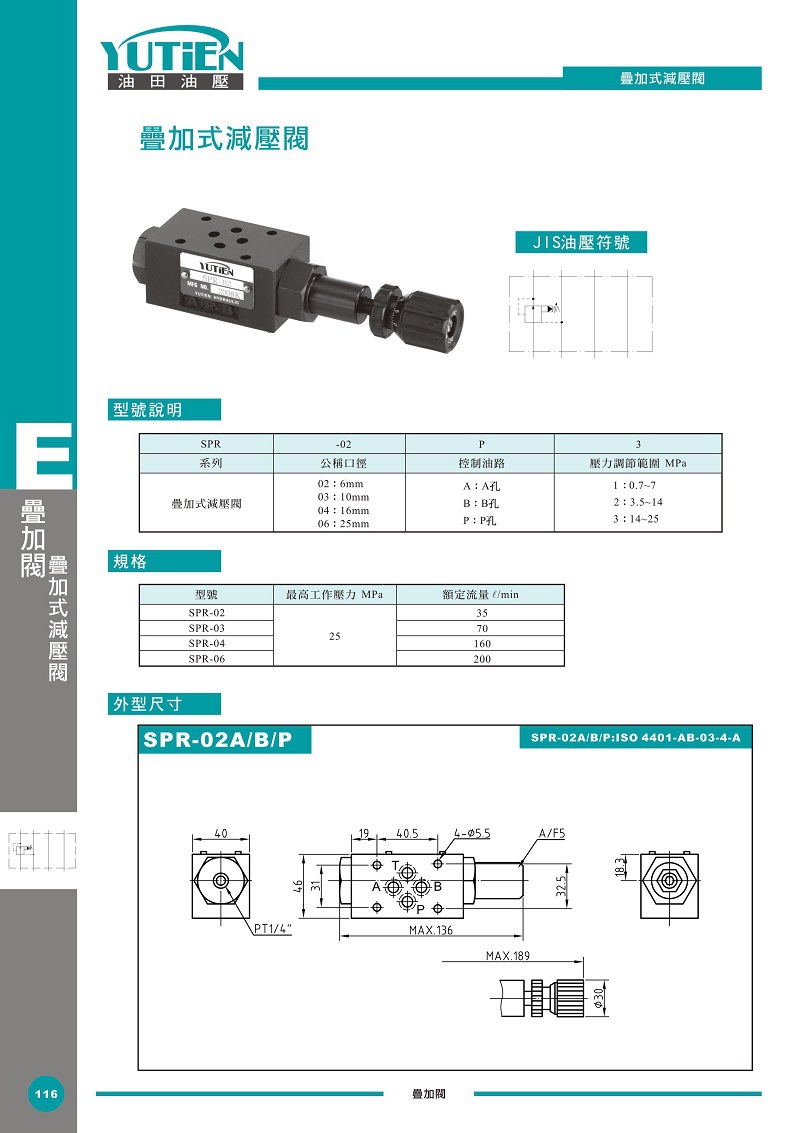 台湾油田YUTIEN叠加式减压阀SPR-03-A1 SPR-03-A2 SPR-03-A3 - 图0