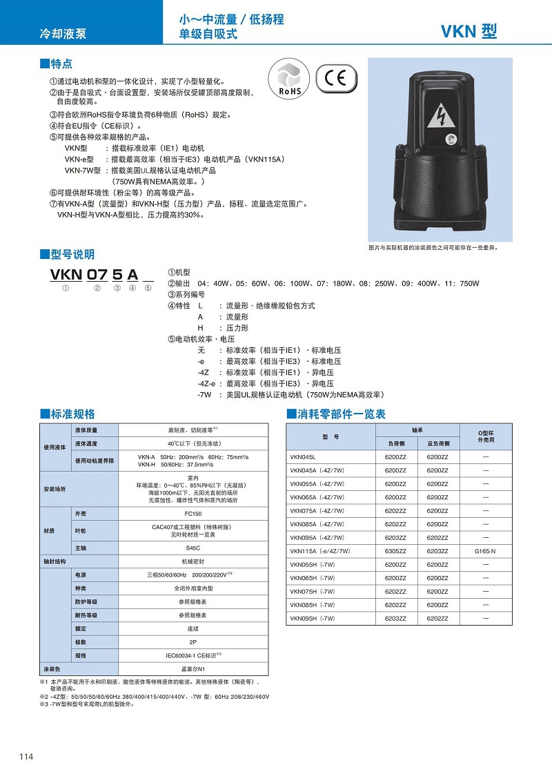 日本TERAL泰拉尔冷却泵VKN065A VKN065H VKN075H 7W VKN055H - 图0