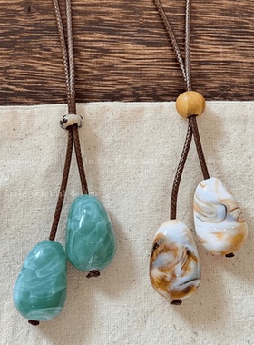 圆珠石头长款项链女森系复古设计绿色不规则毛衣链小众挂脖配饰