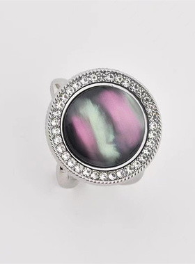 猫眼石三环丝巾扣镶钻胸针