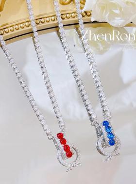 仿翡翠石碧玺红蓝吊坠扣通用单链