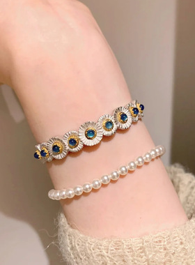 有米【蓝玉髓小雏菊花朵戒指手镯】意大利布契风宫廷个性时尚高级