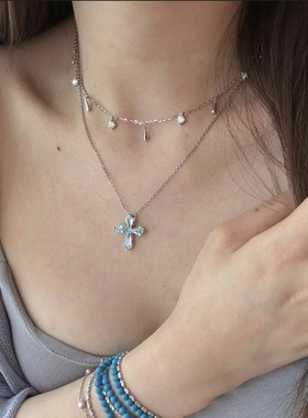 高品质切工人工海蓝宝项链十字架