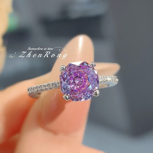 有米【八角玫瑰切彩宝套装】粉钻香槟钻苹果绿吊坠项链戒指耳钉 - 图3