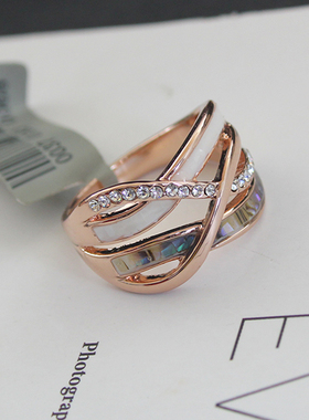 高级感天然彩色贝壳几何饰品戒指