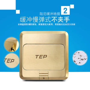 TEP地插座全铜防水隐藏带阻尼弹起式电话电脑电源地板插座2位面板
