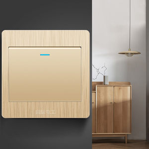 TEP开关插座86型暗装墙壁香槟金面板1位双联一开双控按钮开关