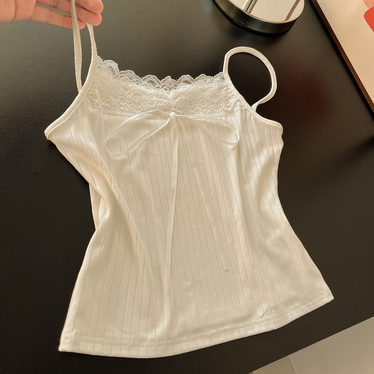 氧气松弛！韩系多巴胺蓝色针织开衫女蕾丝拼接系带小吊带早秋套装,淘宝优惠券,粉丝福利购,淘宝优惠卷