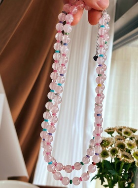 快乐多巴胺8m粉晶锁骨链项链颈链