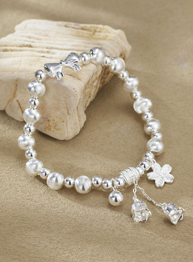 国潮新款猫眼花朵蝴蝶手链手工编织手链男女生通用手绳小众设计