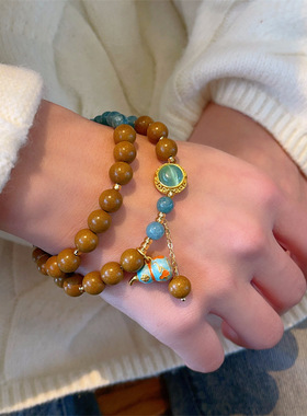 国风新款桂花香合香珠手串民族风蓝水翡翠宝葫芦手链手工精致手饰