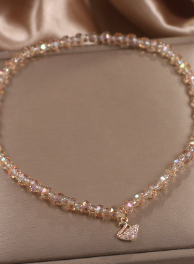 美丽天鹅手链女茶水晶手串ins小众设计黄水晶新款手链女轻奢性感