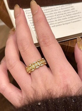 中古风爆闪钱多多五帝钱戒指新中式沙金闪钻招财戒指经典百搭