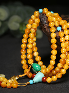 原创二代琥珀蜜蜡鸡油黄108颗手链 多圈项链原矿老蜜蜡手串佛珠