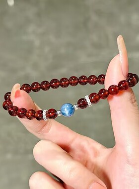 「远黛青山」油画感叠戴串珠手链轻奢新中式百搭气质红石榴手串女