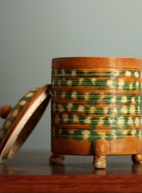 仿古奁唐代三彩釉陶器摆件装饰品