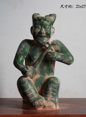 唐三彩陶瓷说唱俑汉绿釉打鼓俑