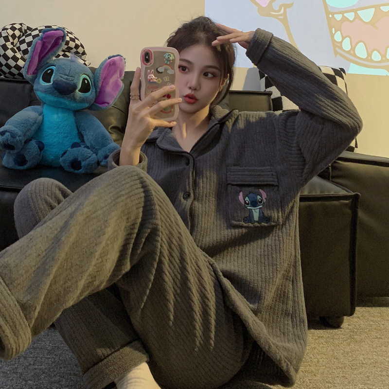 史迪仔卡通睡衣男女生秋冬季加厚加绒法兰绒家居服冬天情侣两件套,淘宝优惠券,粉丝福利购,淘宝优惠卷