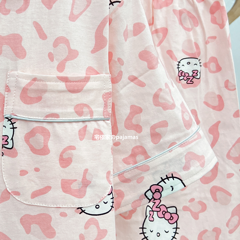 HelloKitty睡衣女夏季薄款纯棉短袖两件套日系甜美可爱豹纹家居服 - 图2