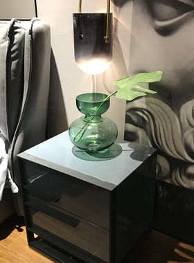 设计感绿色圆形水培软装玻璃花瓶