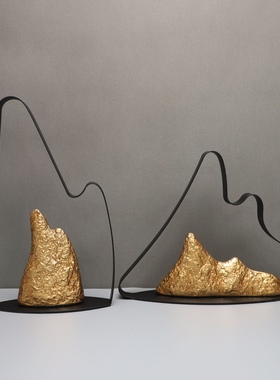 中式风前台书桌样板间金属假山