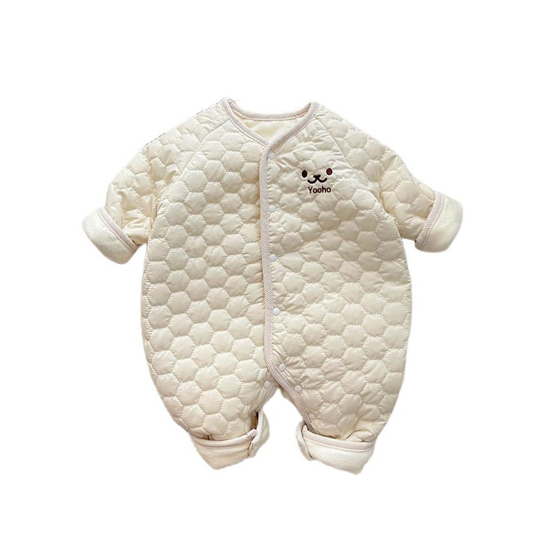 婴儿小熊夹棉连体衣冬款薄棉外出0—6个月男3女宝宝冬装超萌外套7 - 图3