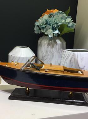 实木现代游艇快艇工艺船摆设手工家居办公室展厅儿童房装饰彷真船