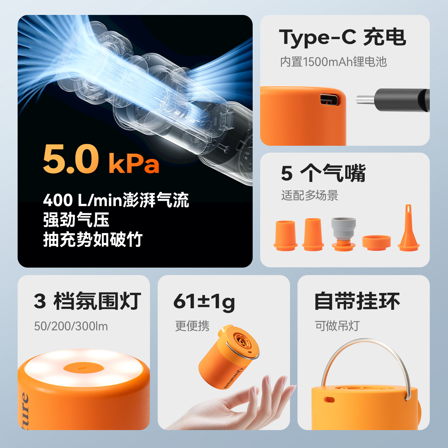 拓野趣户外迷你电动充气泵便携露营充气床垫泳圈充抽气筒磁吸带灯,淘宝优惠券,粉丝福利购,淘宝优惠卷