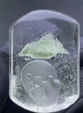 天然水晶包裹绿幽灵银山雕刻佛头无事牌男女款毛衣项挂件吊坠特惠